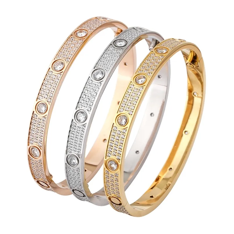 Merk Producten Schroef Mode Luxe Vrouwen Mannen Zirkoon Ingelegde Gouden Klassieke Stijl Paar Armbanden Party 210918