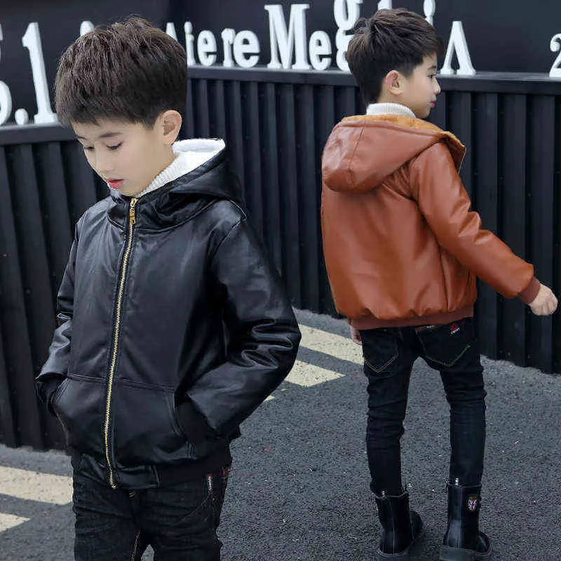 6 12 Years Old Children Boys Girl Thick Fur Zipper Leather Jacket Winter Warm Fleece Coats Students Outerwear Comfortable 211203 From 52 48 DHgate