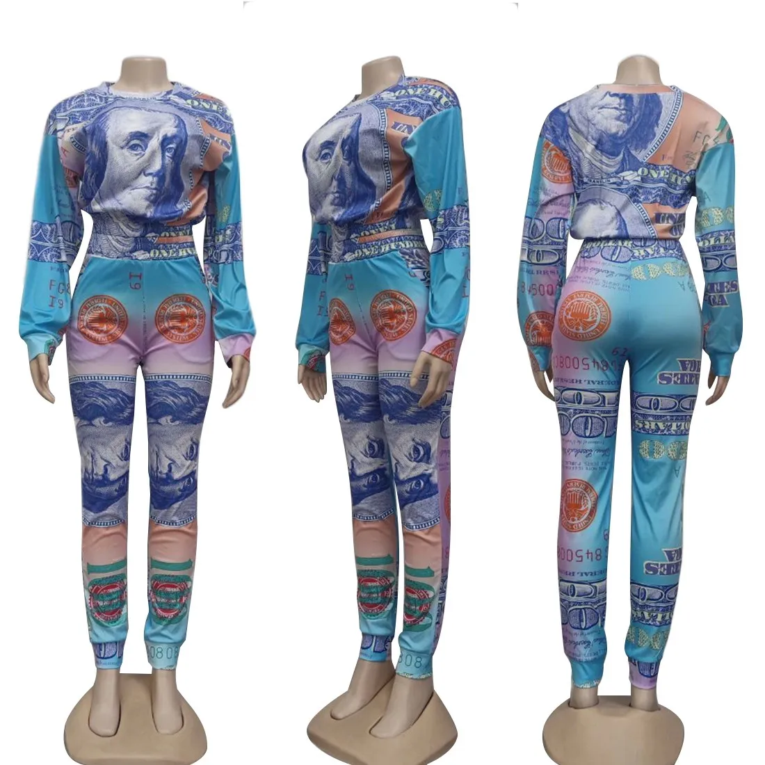 Högkvalitativ Casual Suit European And American Tracksuits Women's Fashion Dollar Printing Temperament Two-Pites Suit