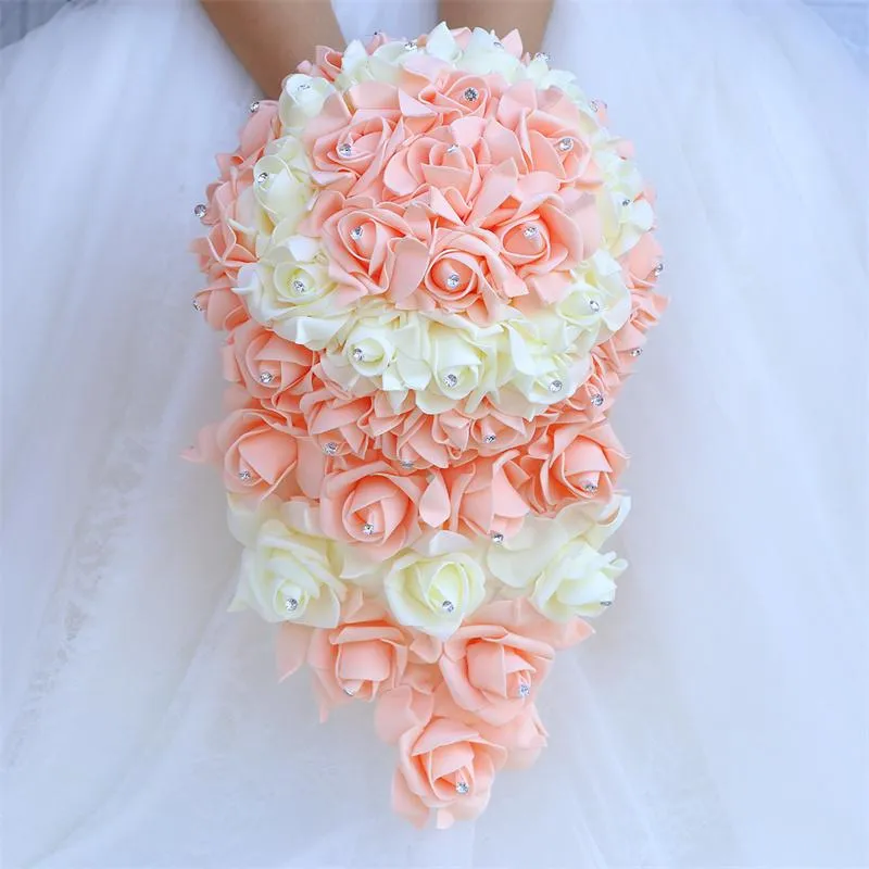 Свадебные Цветы Искусственные Невесты Водопад Букеты Bridal Holding Diamond Cockading Fome Roses Цепь из бисера