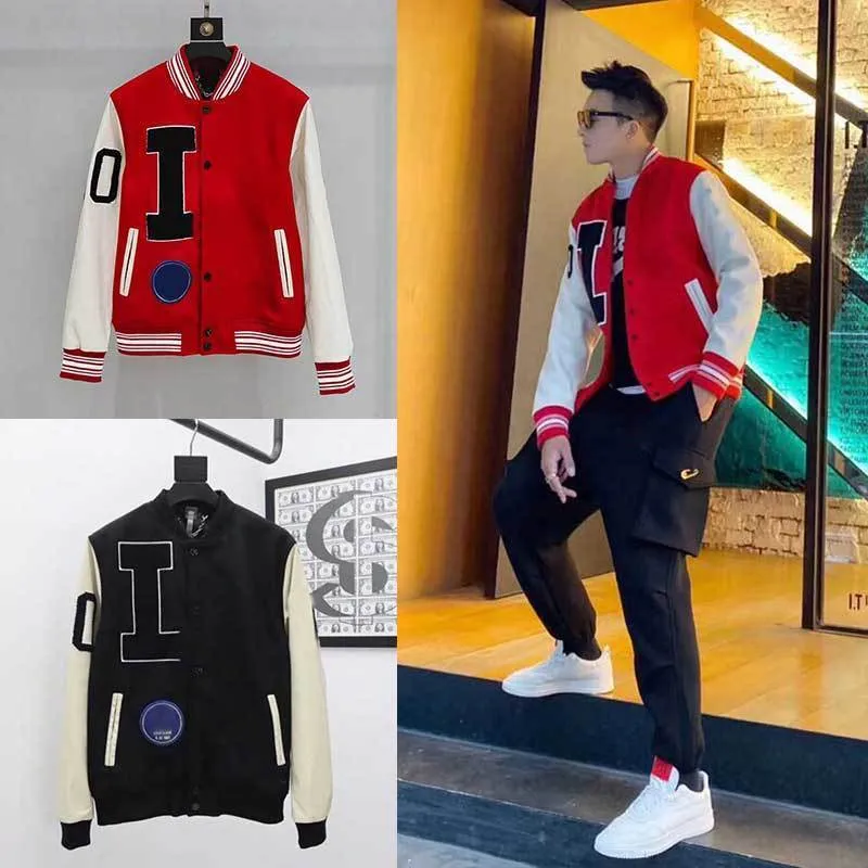 Chaquetas para hombre Chaqueta universitaria Chaqueta con manga de cuero Carta para hombre Chaquetas negras rojas estilos Chaqueta reglamentaria Abrigos de personalización de béisbol personalizados TZHD