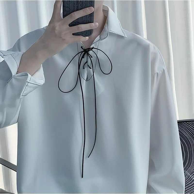 Men's Casual Shirts Men Goth Shirt Fairy Trend Sense Of Abstinence Niche Aesthetic Long-sleeved White Blouse Women Ruffian Handsome Pullover