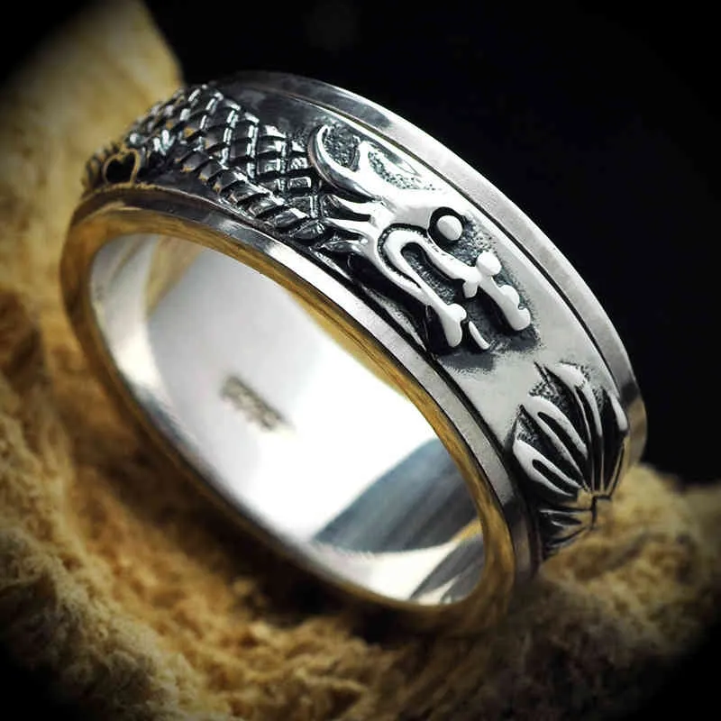 Riktigt ren 925 sterling silver drake ringar för män roterbar överföring lycka vintage punk retro stil anel masculino aneis