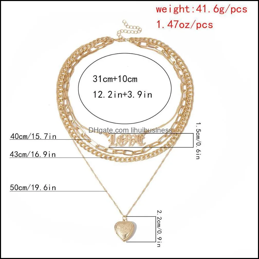 KMVEXO Vintage Multi-Layered Love Heart Pendant Choker Necklace Set Boho Golden Stars Long Chain Necklaces Women Christmas Gift Y0301
