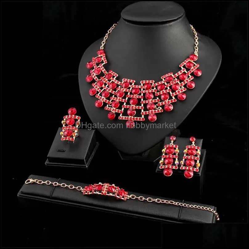 Earrings & Necklace Fashion Crystal Earring Bracelet Ring Jewelry Sets For Women Brides Bridal Wedding Party Jewellery Accessories