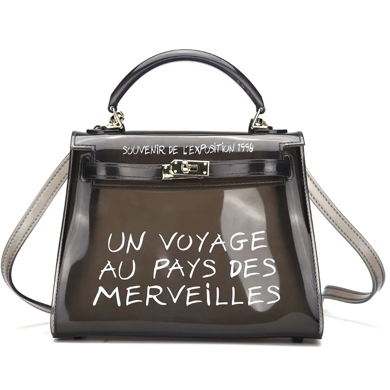 Translucent Jelly Bag Large Capacity Handbag Letter Print Single Shoulder Tote PVC Candy Bag for Women 2024