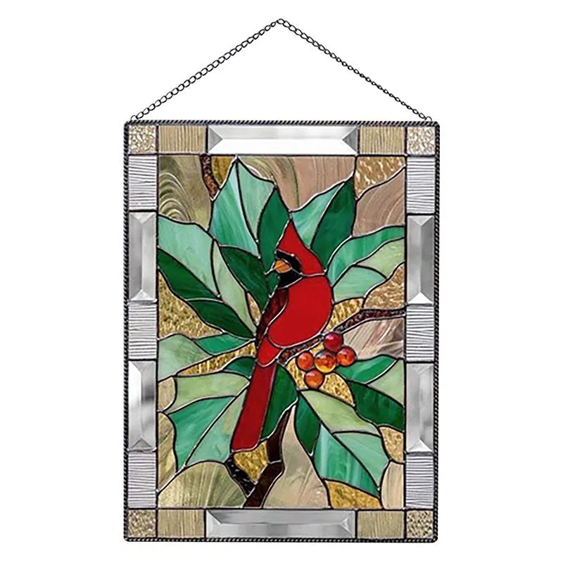 Decorative Objects & Figurines Stained Glass Window Panel Hangings Bird Pattern Acrylic Pendant With Chain Handcrafted Wall Home Decor