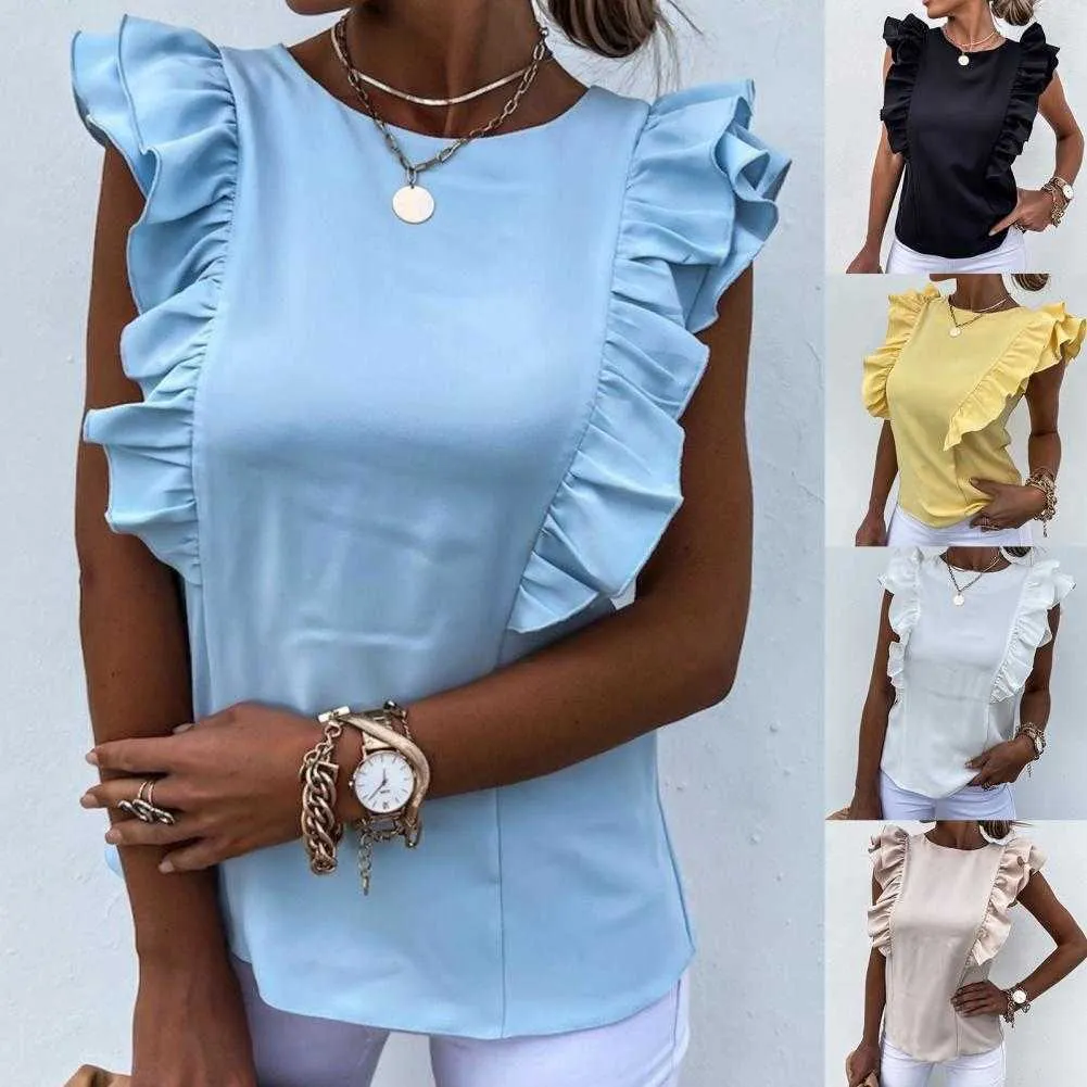 Casual Daily Ruffle Tie-up Bow Ärmlös Top Summer Women Vest Flounce Design för gåvor Y0621