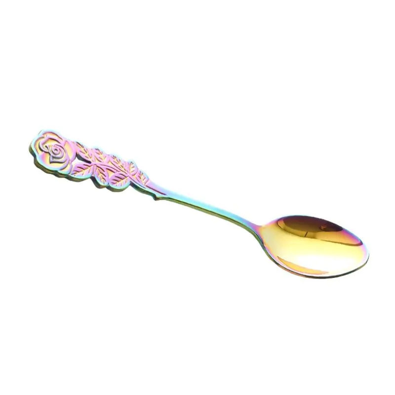 Soup Spoon Stainless Steel Gold-plated Coffee Tea Dessert Meal Spoon Fruit Stir Spoon Kitchen Dinnerware Tableware Customized LX3907