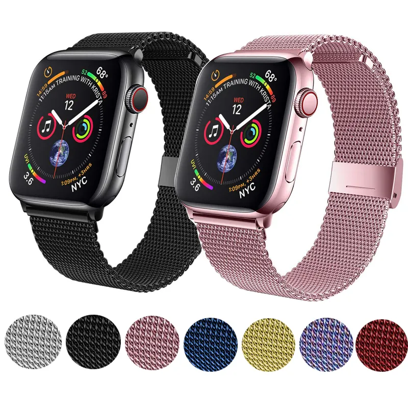 Milanese Loop Band Rostfritt stålspännband för Apple Watch Serie 6 Se 5 Watchband Armband Straps Iwatch tillbehör 38 40 42 44 41 45mm