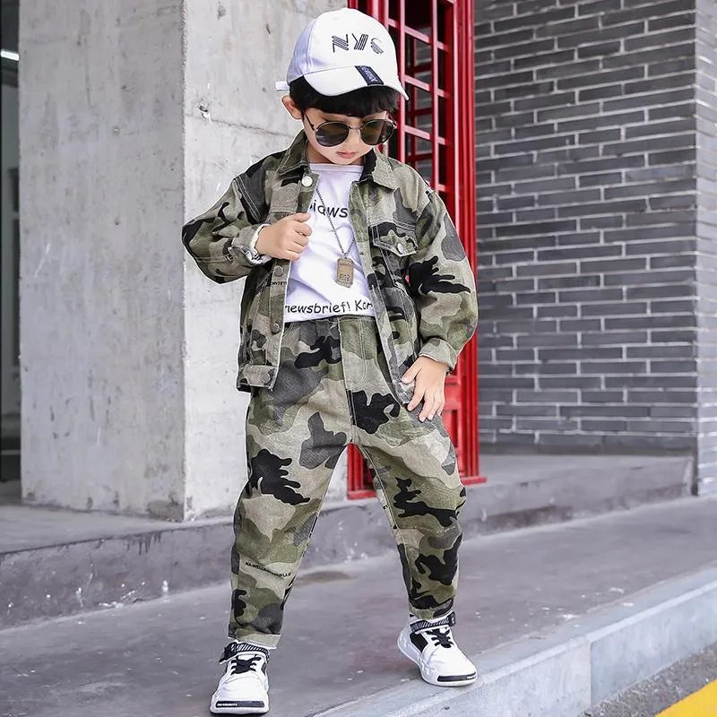 Army Camouflage Cotton Print Teenage Loungewear Sets For Baby Boys