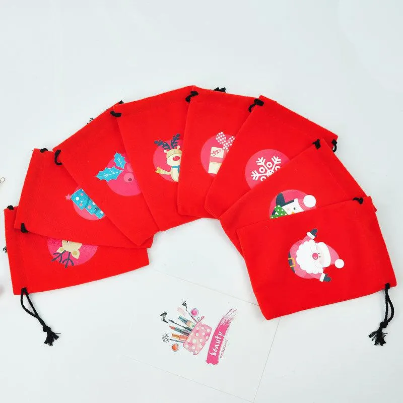 Creative Christmas Blessing Bag 8 Styles Christmas Drawstring Gift Bag Flannel Candy Bag Christmas Supplies Wholesale