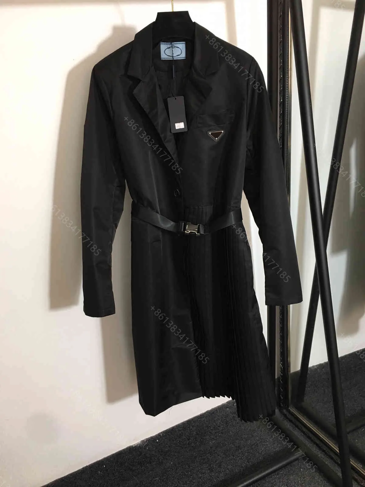 Fashion women winter coat dress long windbreaker high-end black coats belt waistband PD brand cotton lapel tops designer clothes womens wholesale