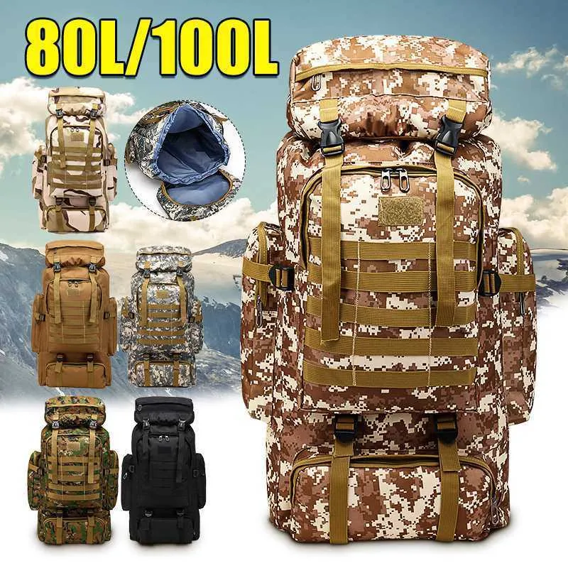 80L Rucksack militar ao ar livre Camping Oxford Tecido Impermeável Mochila Tática Esportes Camping Caminhadas Trekking Pesca Caça Sacos