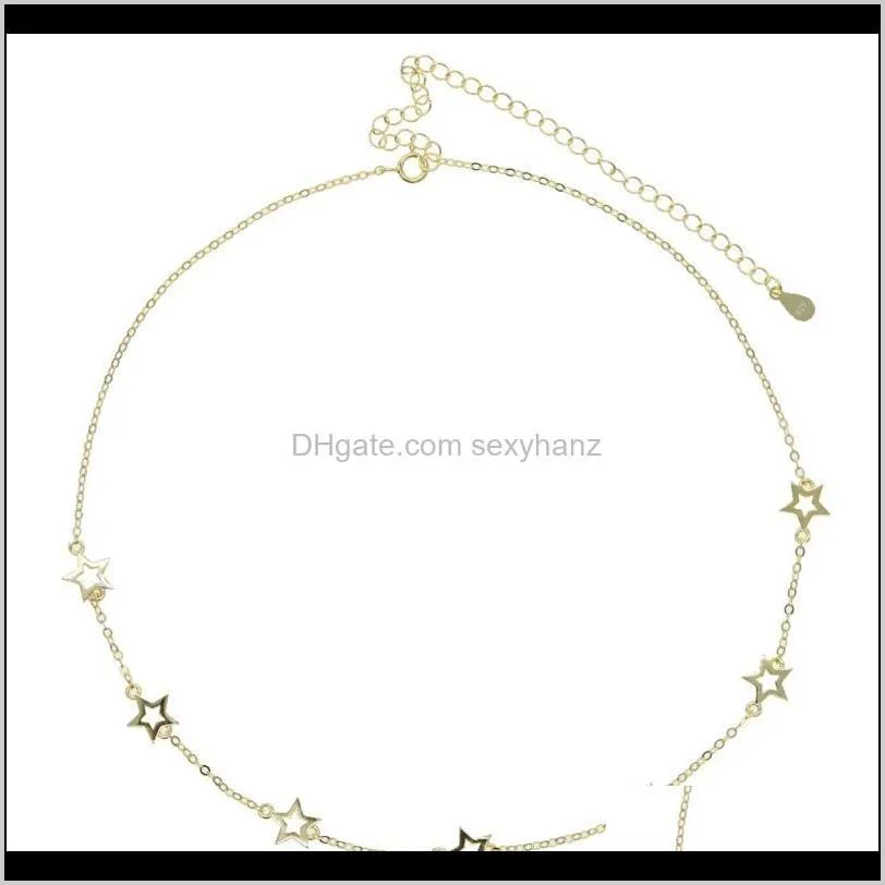 delicate dainty classic fine 925 sterling silver jewelry tiny hollow star charm thin silver link chain star choker necklace 925