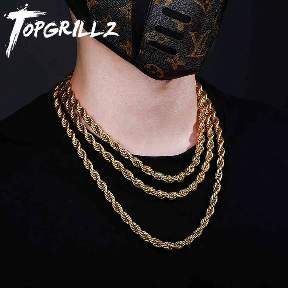 TOPGRILLZ – chaîne en corde en acier inoxydable de 8MM, 18, 20, 24 pouces, couleur or, collier Hip Hop, bijoux à la mode pour hommes, fête
