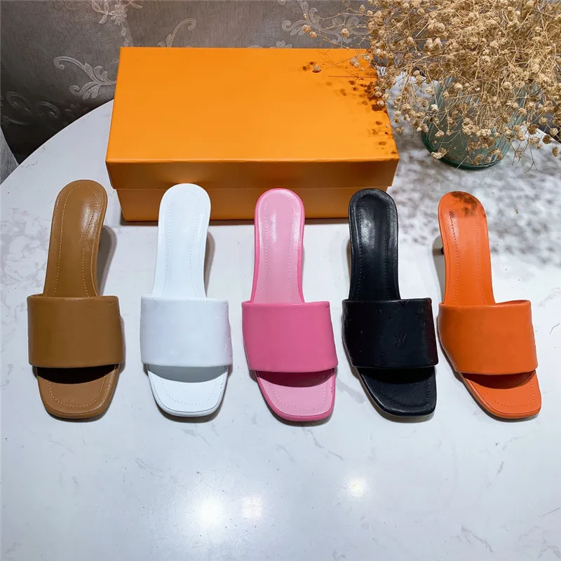 Summer Womens High-heeled Slippers Leaf Sandal Ladies Casual Wear resistant Highheeled Sandals Outdoor Shopping Letters