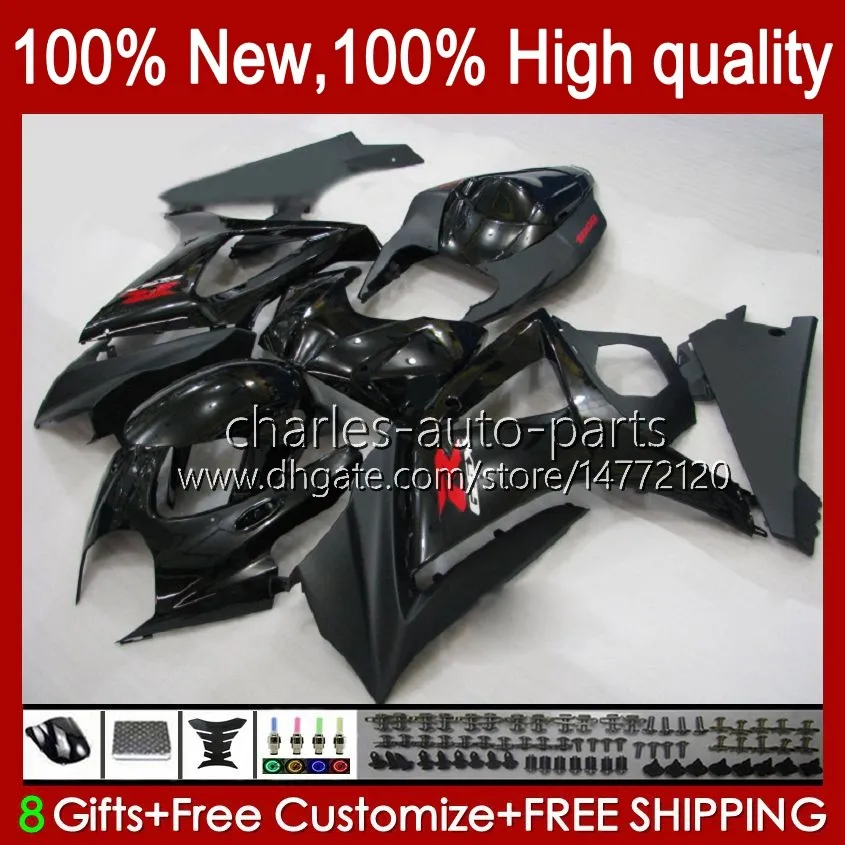 Motorcykelkropp för Suzuki GSX R1000 GSXR 1000 1000cc Fairings K7 07 08 48NO.142 GSXR1000 GSXR-1000 GSXR1000CC 2007 2008 GSX-R1000 2007-2008 OEM Fairing Glossy Black