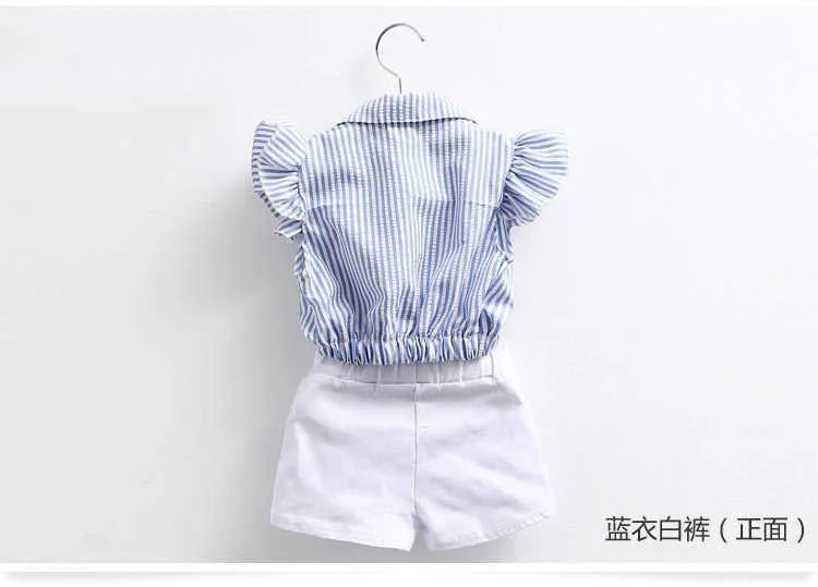  Summer 2 3 4 5 6 7 810 Years Teenager Yong Kids Girl Cotton Spriped Fly Sleeve Shirt+White Shorts 2 Piece Outfits Suit Sets (10)