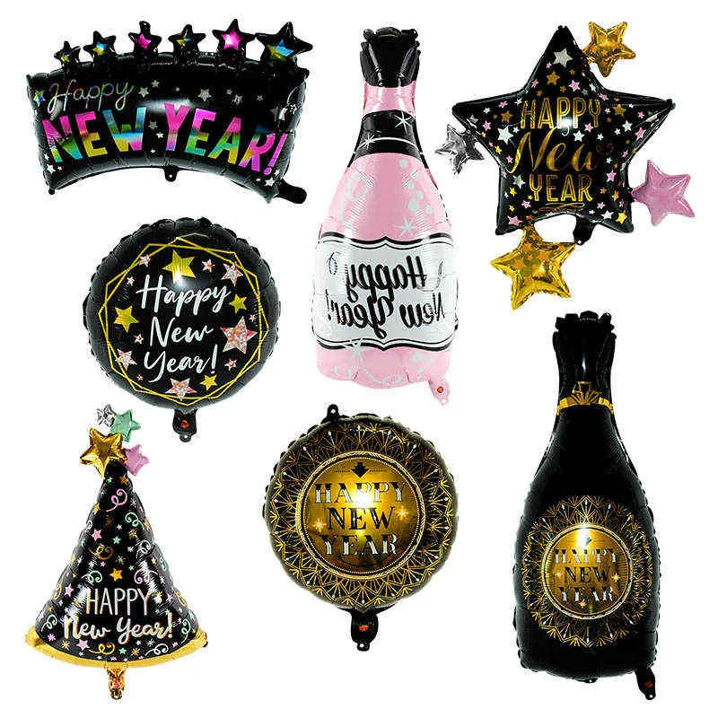 Happy New Year Big Helium Balloon Champagne Goblet Foil Balloons Christmas Party Decor Xmas Tree Globos Event Party Supplies