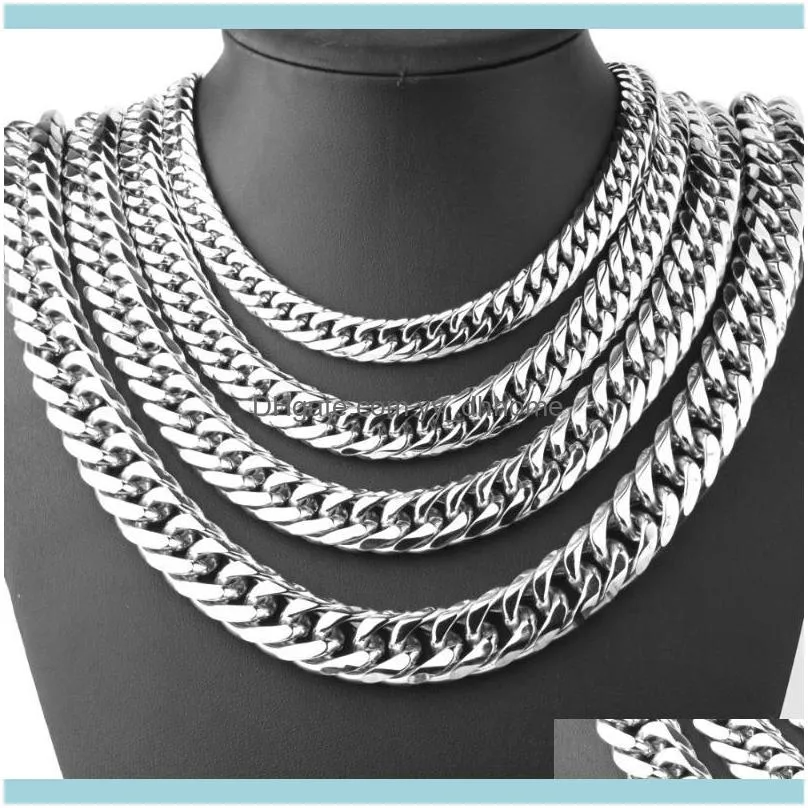 9/11/13/16/19/21MM Fashion Jewelry 316L Stainless Steel Silver Color Cuban Curb Chain Men`s Necklace Or Bracelet 7-40