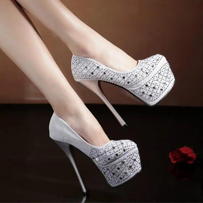 Sexy Party Women Shoes New 16cm High Heels Fashion Platform(6.5cm) Shallow Supper Bling Solid Club Wedding Pumps Female Shoes