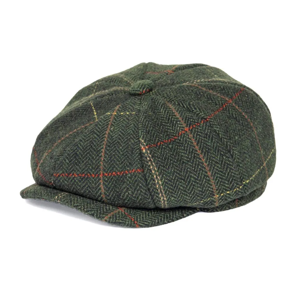 Berretto da strillone per uomo donna 50% lana tweed berretti piatti a spina di pesce cabbies driver cappello verde giallo