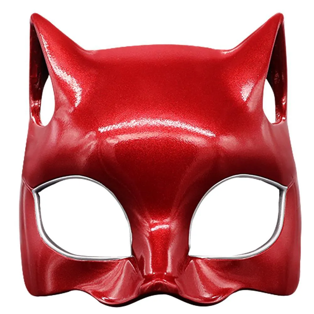 Persona 5 cosplay anne takamaki p5 röd panter katt halv ansikte mask huvudbonad vuxen halloween karneval kostym rekvisita