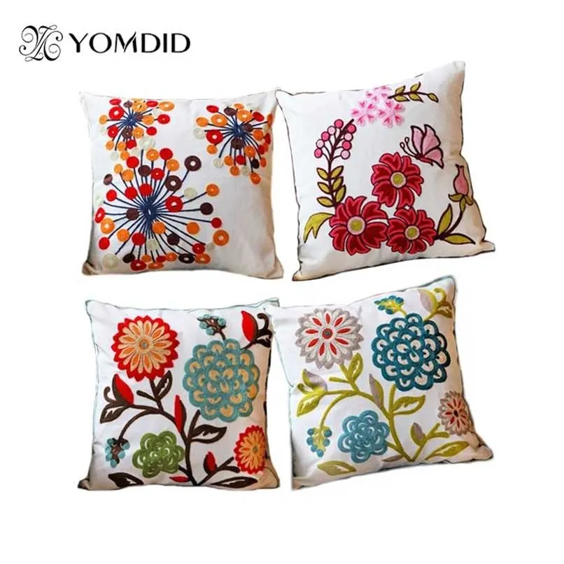 Sofá de estilo nacional / carcushions flores e travesseiros de moda decorar almofadas bordadas de mão 211203