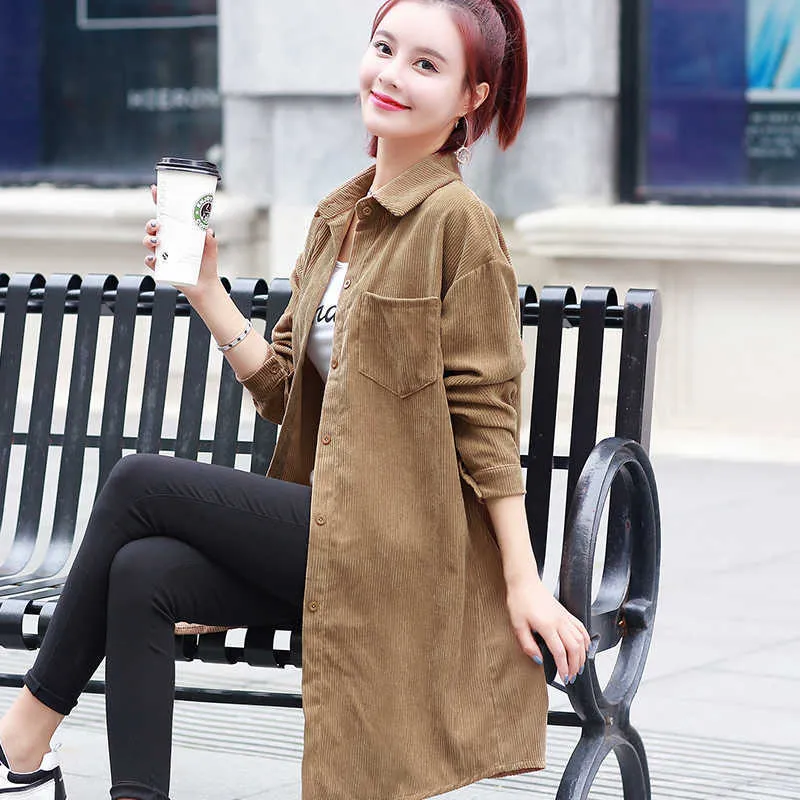 Woman Jacket Jackets for Women 3XL 4XL Plus Size Long Sleeve Jacket Coat Women Turn Down Collar Corduroy Long Jacket Women E110 210602