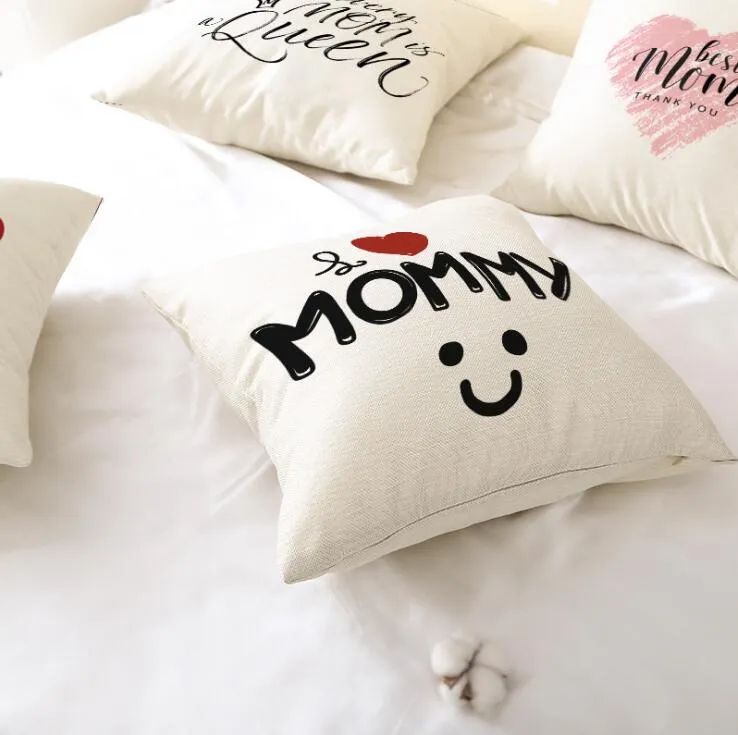 Mothers' Day Gift Pillow Case Linen Car Cushion Cover I Love My Mom Printed Pillowcase Home Sofa Decoration Pillow Cover CCF5640