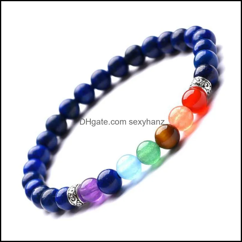 6mm Natural Stone Yoga Seven Chakra Bracelet With Multiple Varieties And Energy Healing Beaded, Strands