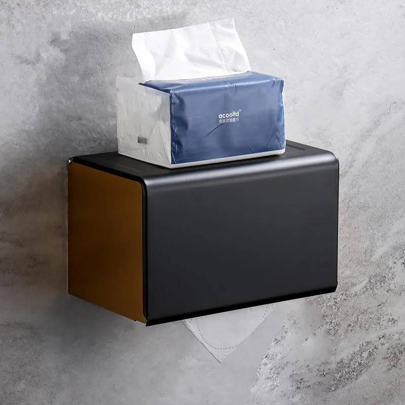 Porte-papier toilette porte-serviettes de salle de bain support mural pour téléphone rouleau de WC avec étagère boîtes à mouchoirs noir