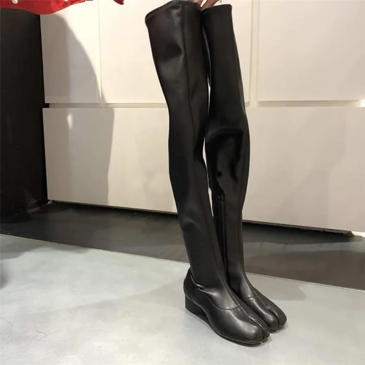 Boots Tibi Thigh High Women Autumn Elastic Botas Mujer Med Heels Shoes Over The Knee Botines 2021 Sexy Bota Feminina