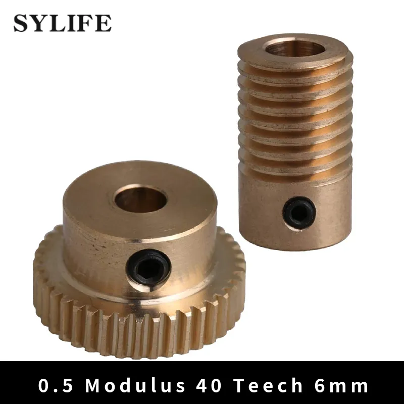 0.5 Modulus Brass Worm Gear Set with 5mm Hole 40 Teeth Turbine 6mm Screw Reducer