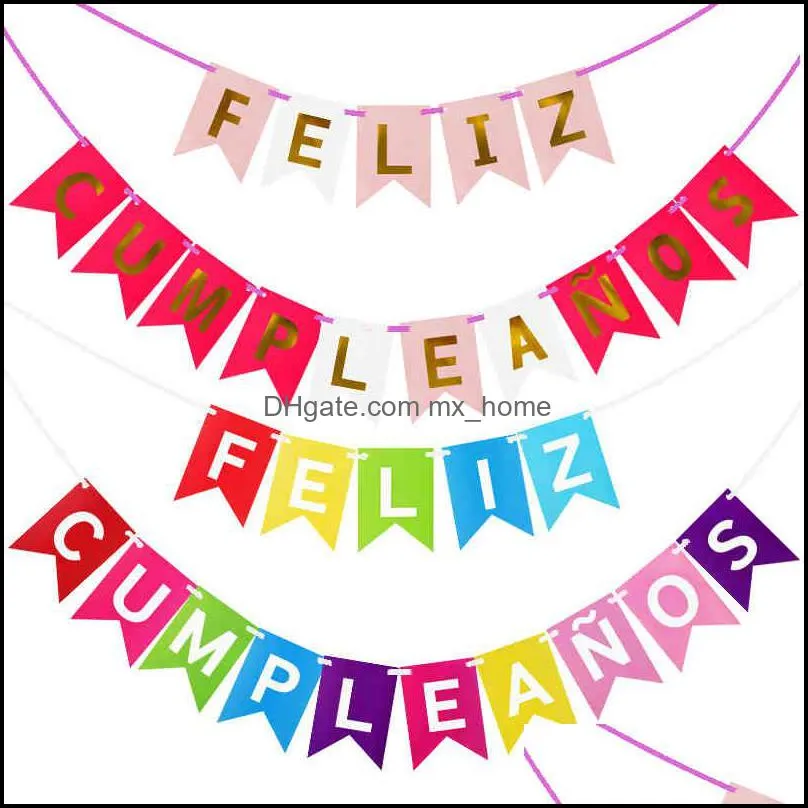 Banner flags Party supplies Happy Birthday Banner Decorations Kids Birthday Decorative Button Spanish Letter Alfabet Feliz Cumpleano`s Bunting Flags