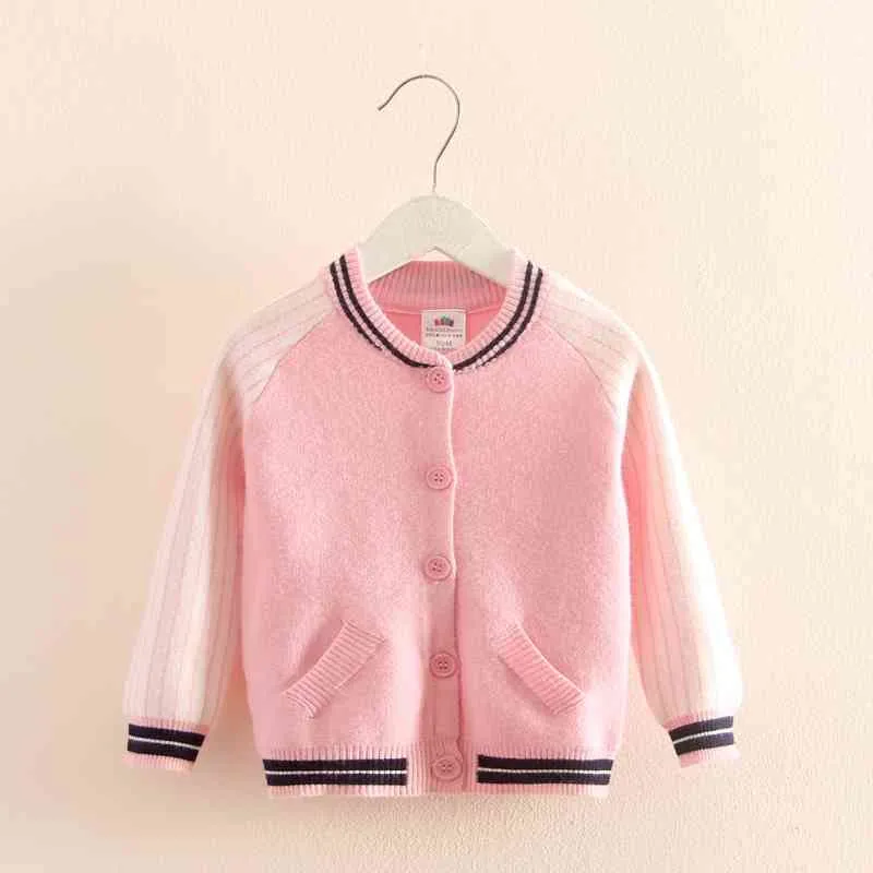 Autumn Spring 2 3 4 6 8 10 Years Teenage Christmas Gift Child Baby Pocket Baseball Knitted Sweaters Cardigan For Kids Girls 210529