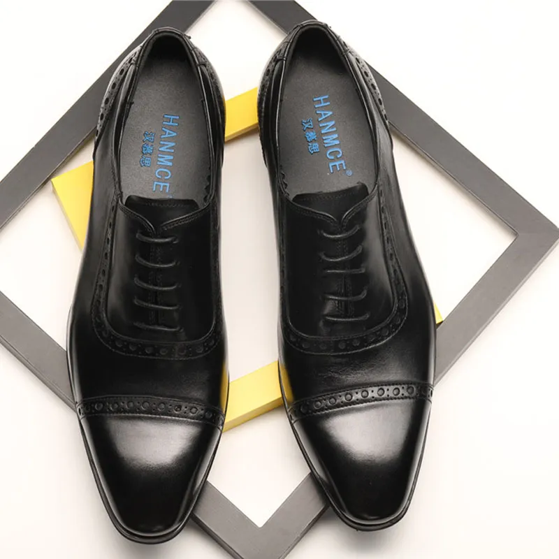 Mens oxford äkta läder skor handgjorda pekade tå spets upp brogue snidade formella affärer bröllopsklänning skor för män F55