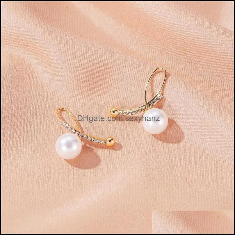 Imitation Pearl Diamond Cross Earrings Stud Alloy Geometric Women Ear Drop Korean Sweet Business Wind Suit Wear Earring Jewelry Accessories