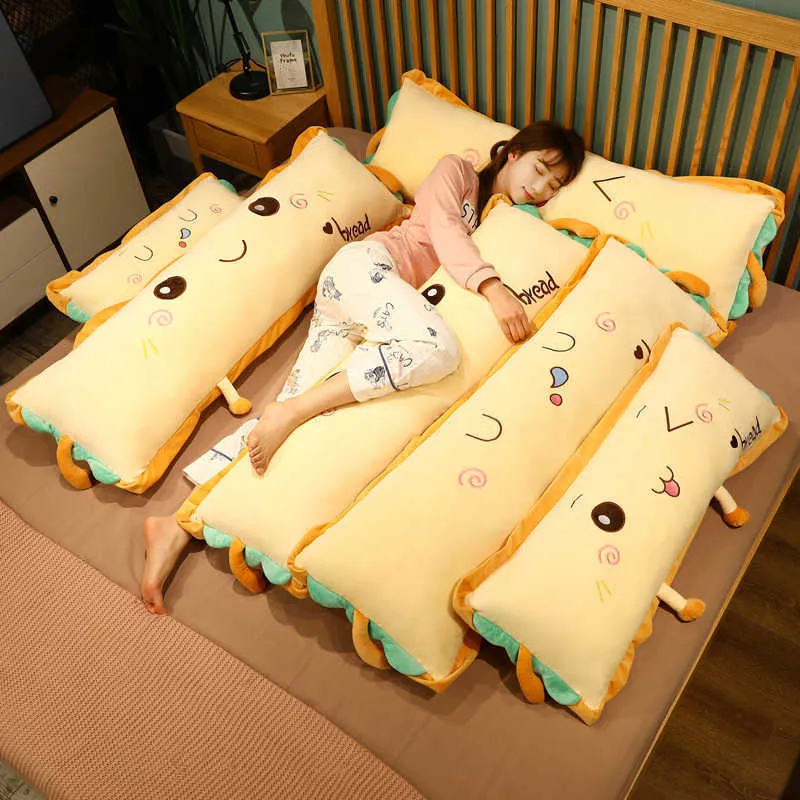 120 cm Sevimli İfade Ekmek Uzun Yastık Dolması Gerçek Hayat Gıda Peluş Oyuncak Bebek Kabarık Karikatür Şekerleme Yastık Yatak Yastık Komik Hediye Q0727