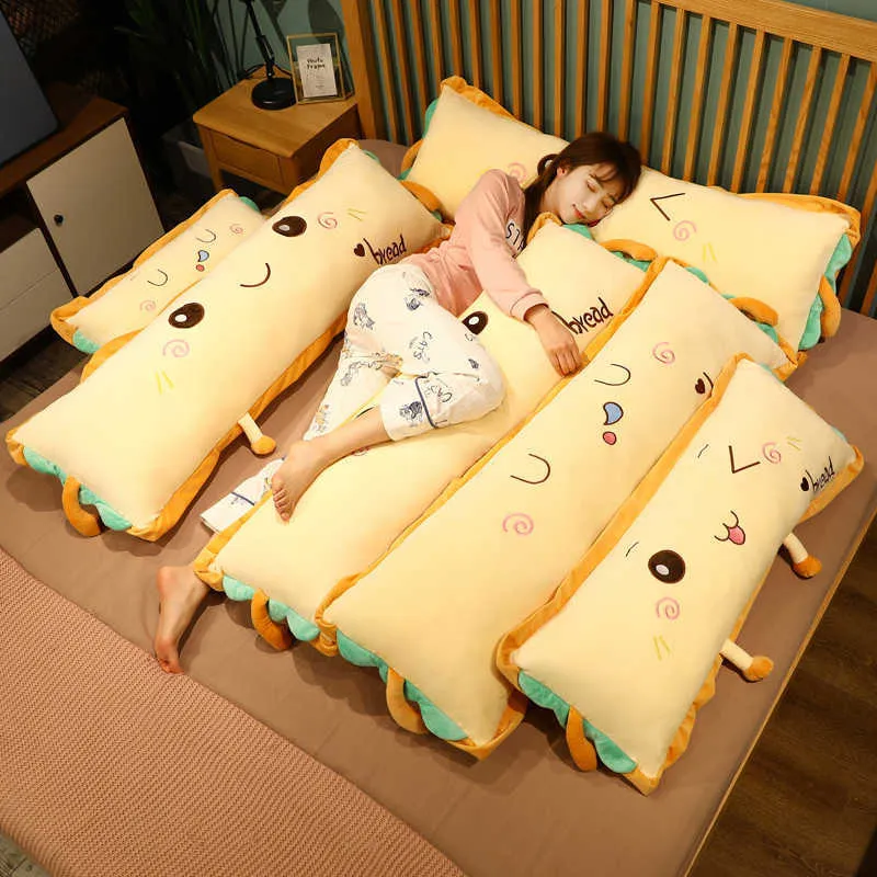 120cm Cute Expression Bread Long Pillow Soft Plush Toy Doll Fluffy Cartoon Nap Pillow Bed Cushion Funny Gift