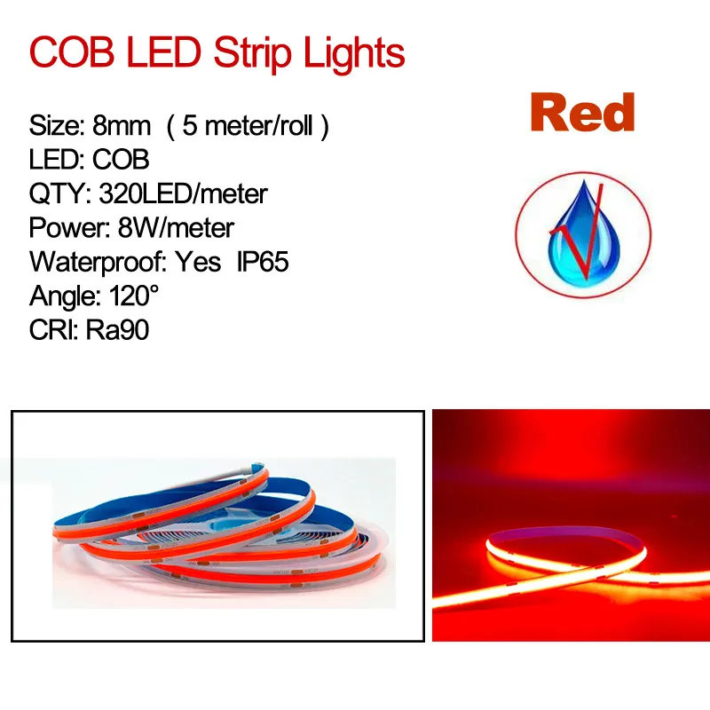 Tira de luz LED decorativa adhesiva COB de 1 m, 24 V y 8 mm de ancho,  especificación: 320 cuentas, pantalla de 12 W -90 (4000 K)