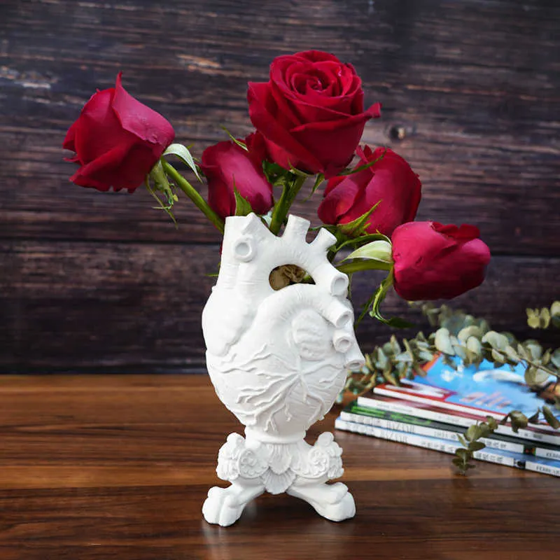 2021 heart shape resin sculpture crafts plant flower pot desktop home decorative ornament nordic Style vase gift