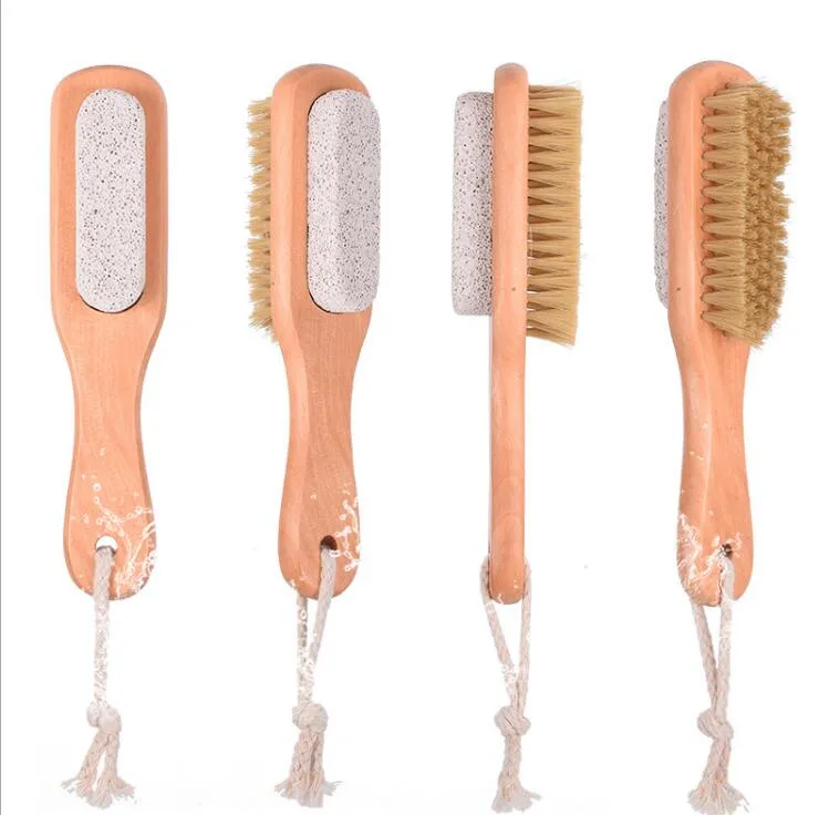 100pcs New 2 in 1 cleaning brushes Natural Body or Foot Exfoliating SPA Brush Double Side with Nature Pumice Stone Soft Bristle