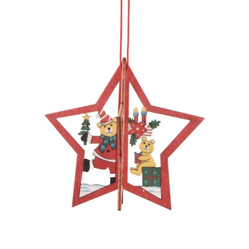 Christmas Wooden Ornaments 3D Laser Hollow Snowflake Tree Bell Shape Merry Xmas Trees Decorations