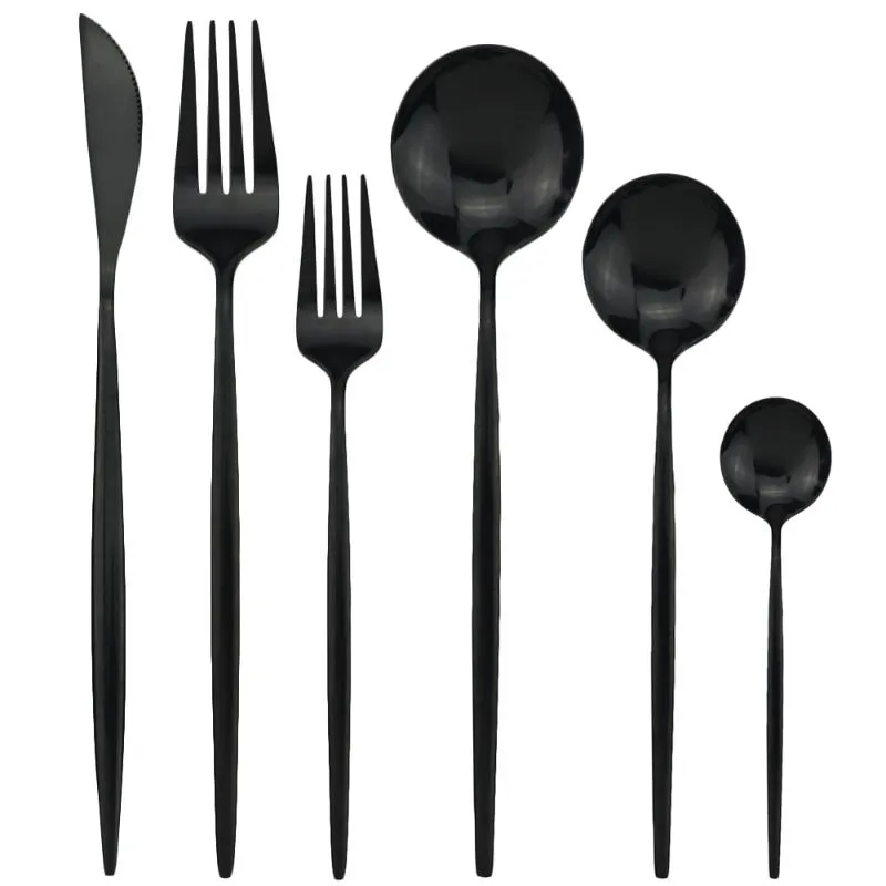 Set di posate 36 pezzi Set da tavola nero Coltello forchetta Cucchiaio Specchio Stoviglie Set di posate da cucina in acciaio inossidabile 304 Posate