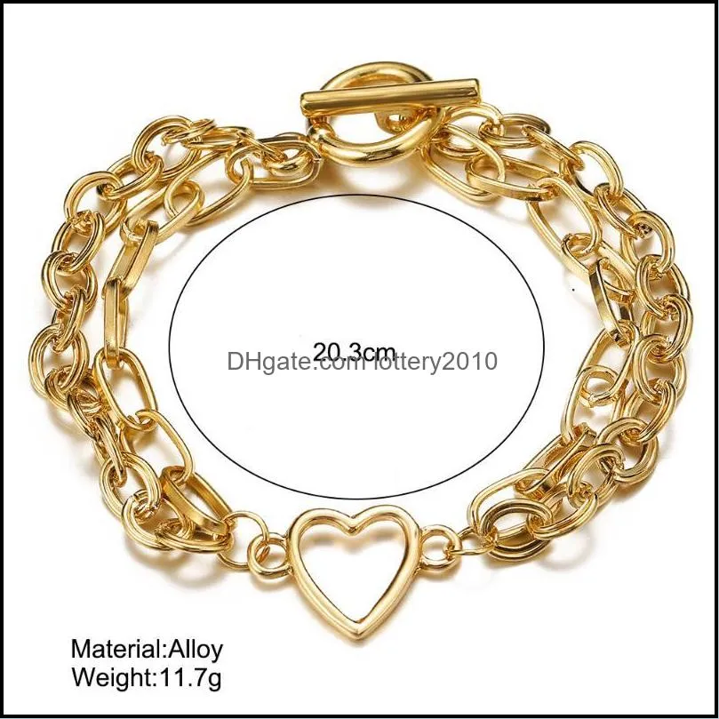 Link, Chain Unique Trendy Multilayer Gold Heart Link Statement Bracelets For Women Vintage Punk Chunky Bracelet Jewelry