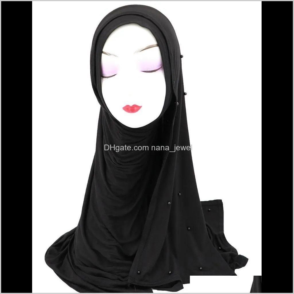 Cross-Border Hui Lady Solid Pearl Cotton Scarf Arab Modale Long Towel