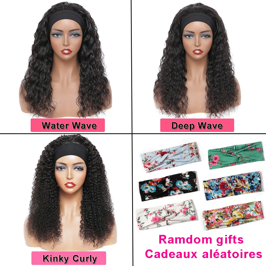 Human Remy Hair Headband Wig None 4x4 Lace Closure 13x4 Front Wigs For Black Women Brazilian Virgin Straight Body Deep Water Wave Kinky Curly With Frontal 10a Grade