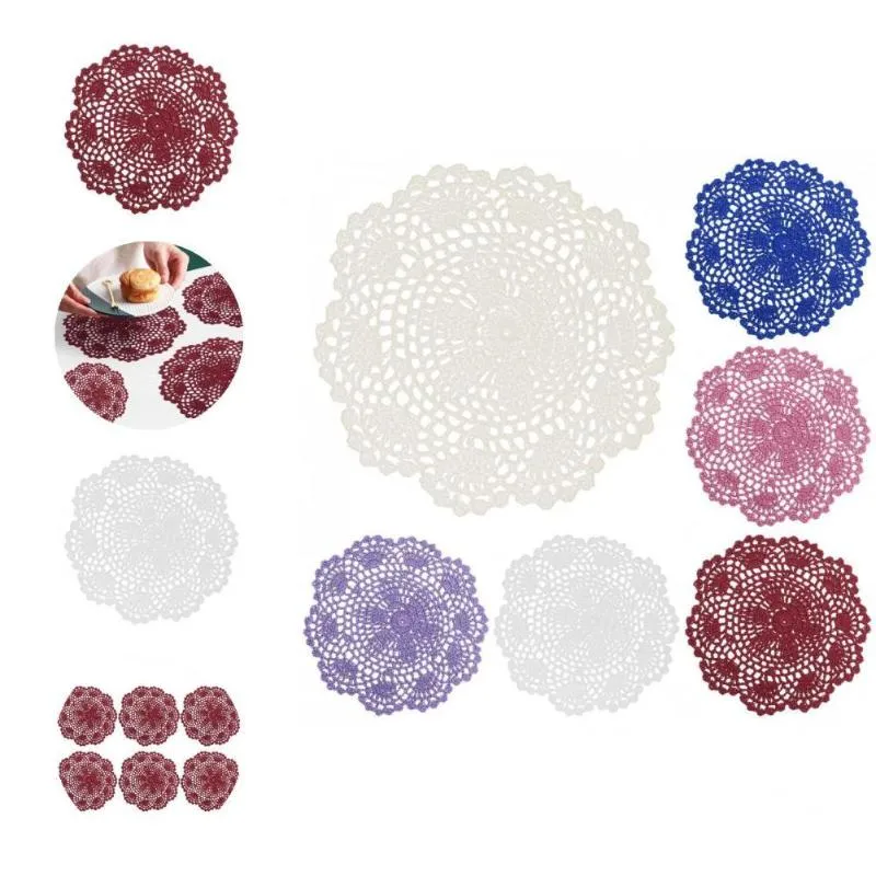 Maty Podkładki Izolowane Kwiat Wzór Dekoracyjne Doils Crochet Coverers Cup For Do Restaurant